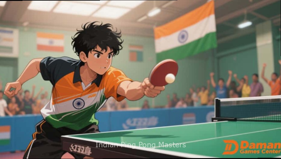 Indian Ping Pong Masters Cover Indian Ping Pong Masters game cover showing players in traditional Indian clothes playing ping pong